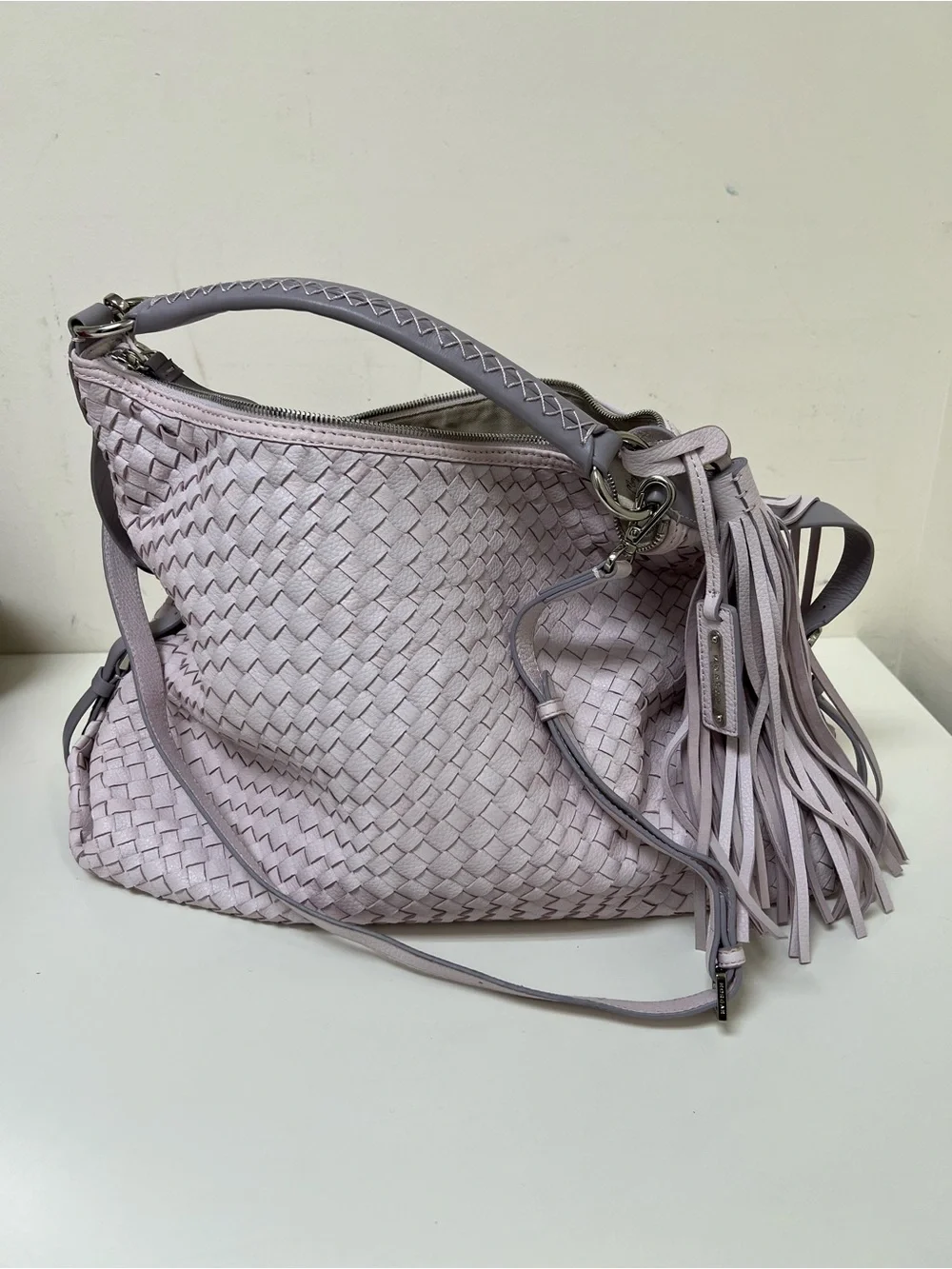 Anthropologie Morgan Woven Hobo Bag in Pale Lavender Braided Boho